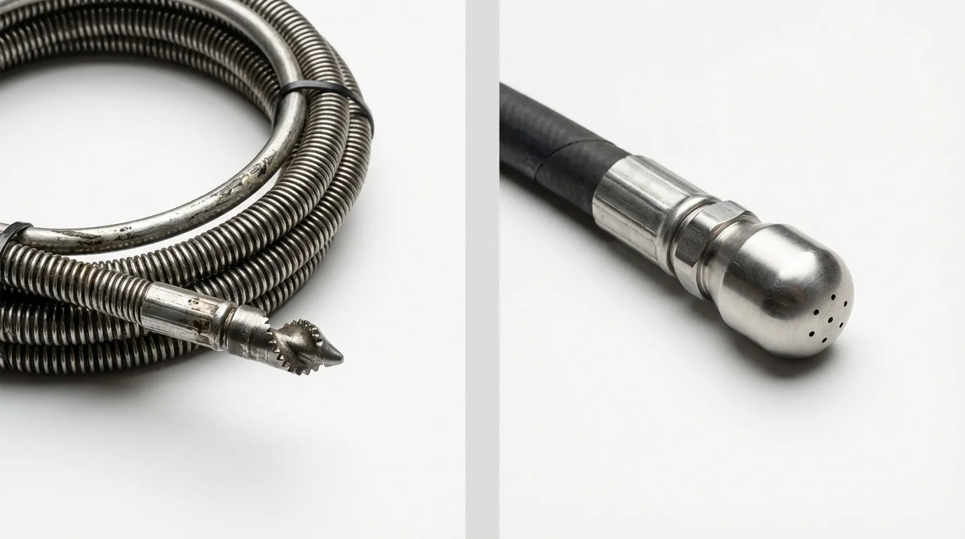 Drain snake cable and hydro jetting nozzle used for drain cleaning in Sussex, NJ
