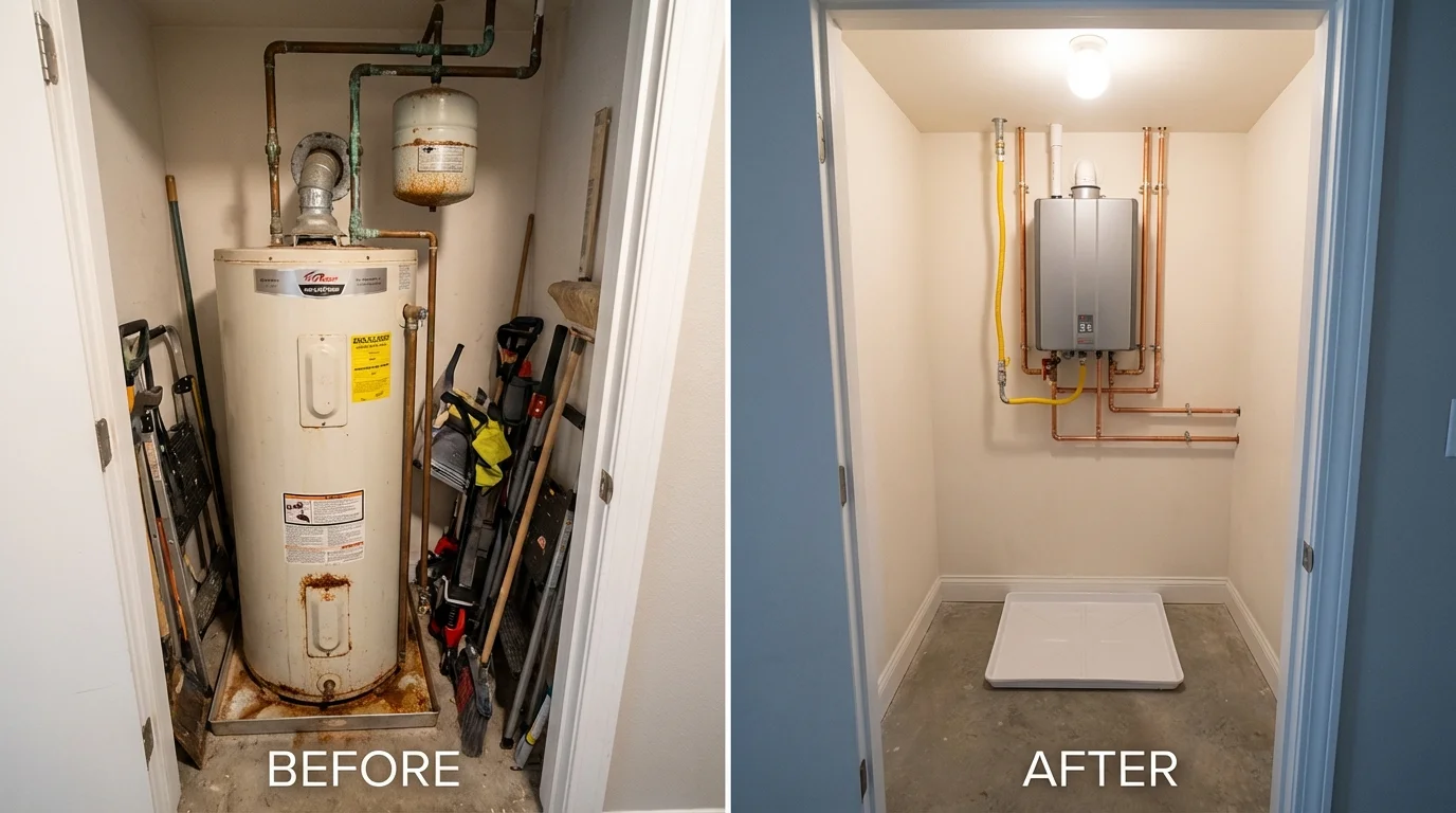 Tank water heater versus wall-mounted tankless unit comparison for Sussex, NJ homeowners
