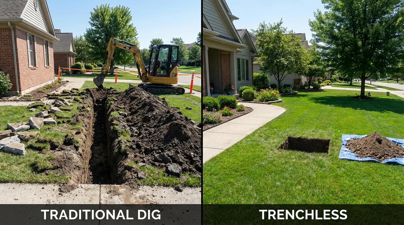 Trenchless sewer repair with minimal yard damage versus traditional excavation in Sussex, NJ